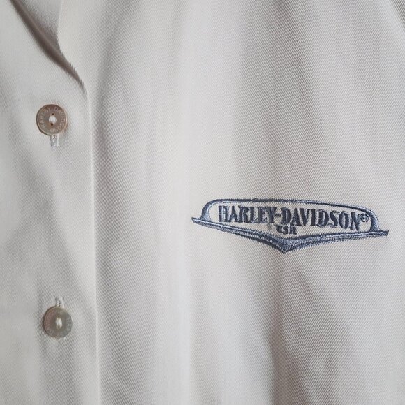 Harley Davidson Shirt Womens Medium Silk Button Front Embroidered Motorcycle - Picture 2 of 10